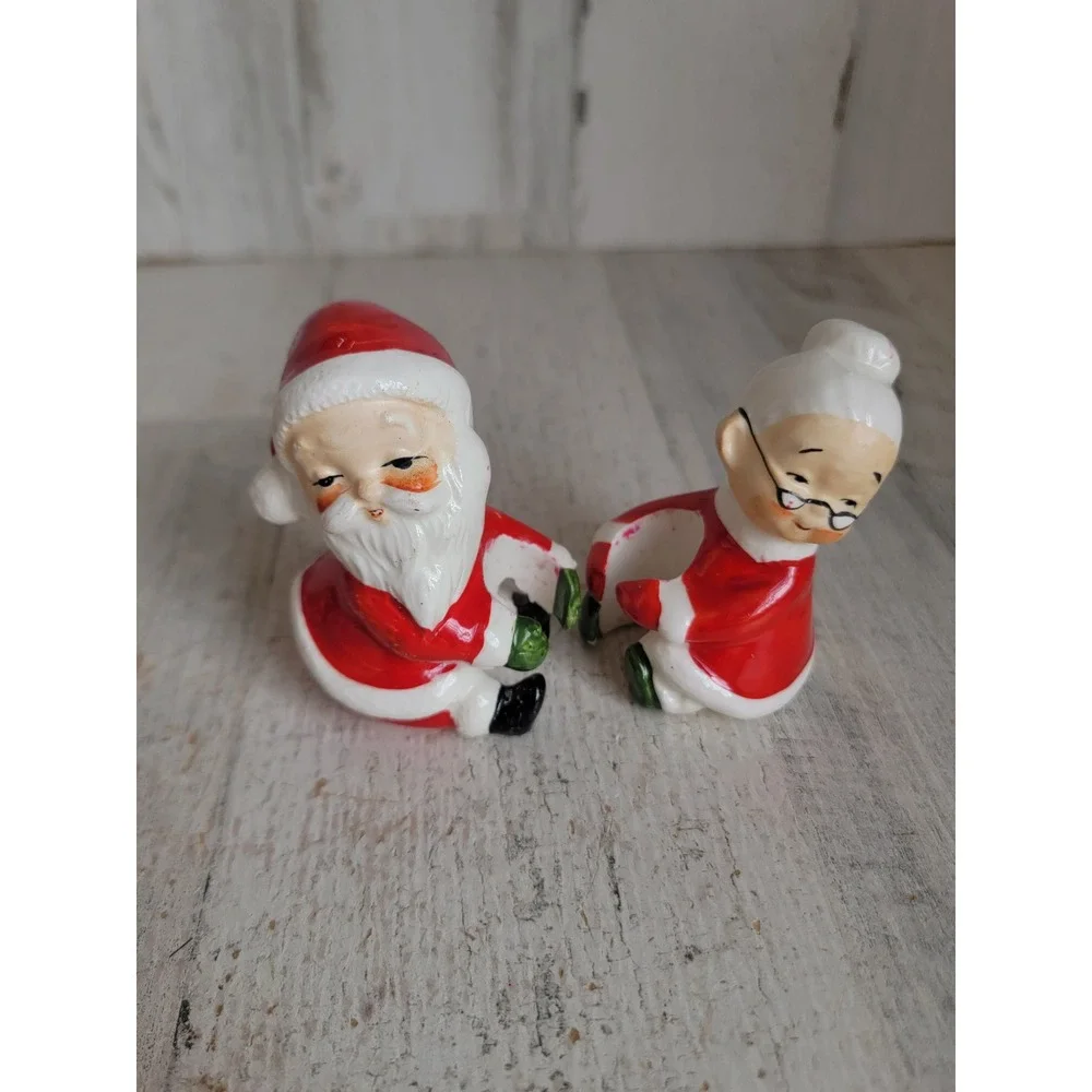 Japan vintage lefton Mr Mrs Santa Claus candle hugger holder set Xmas